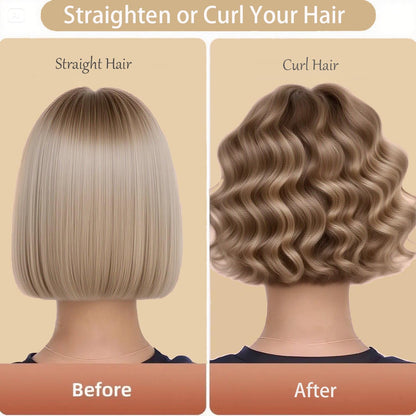 Cordless Hair Curling Iron Brush, 1.5" Mini Cordless Hair Curler, 3-in-1 Travel Curling Brush Hair Straightener Comb Rechargeable, 7000mAh Portable Ionic Heated Curling, Gold