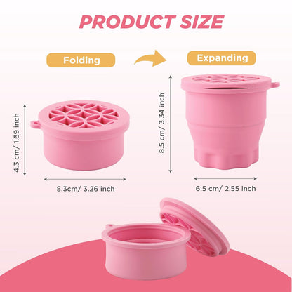 Makeup Brush Cleaner - Foldable Silicone Makeup Brush Cleaner Mat with Brush Storage Holder Makeup Brush Cleaning Bowl Cosmetic Brush Washing Tool for Cleaning Organizer and Drying (Pink)