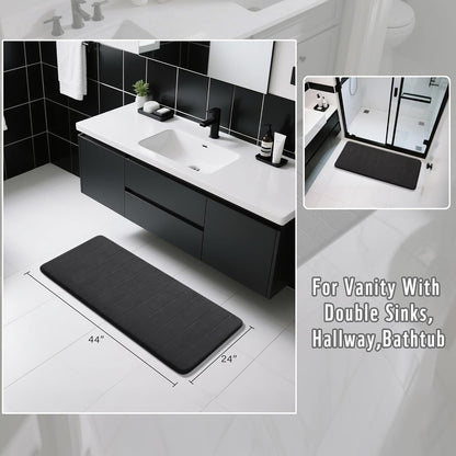 Yimobra Long Bath Mat 44"x24", Super Soft Quick Dry Memory Foam Bathroom Rug, Water Absorbent, Non Slip Backing Machine Washable for Tub Shower, Thick Comfort Support, Black