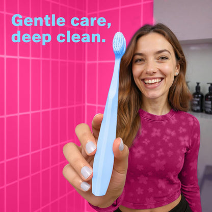 Max Extra-Soft Toothbrush for Adults Sensitive Gums – Gentle Bristles, Wide Angled Head for Back Teeth, Ergonomic Non-Slip Grip, BPA-Free Handle, Individually Wrapped, 4-Pack(Blue)