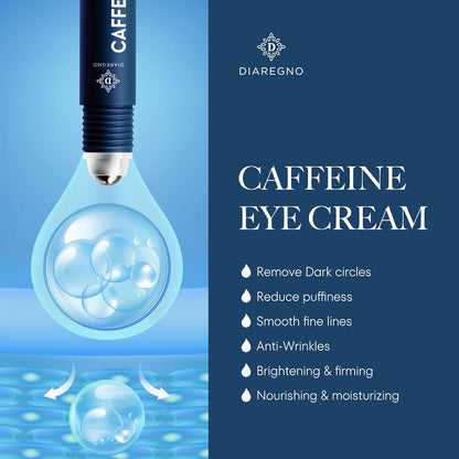 Caffeine eye cream for dark circles: Under eye serum for puffiness – with cooling roller for wrinkles