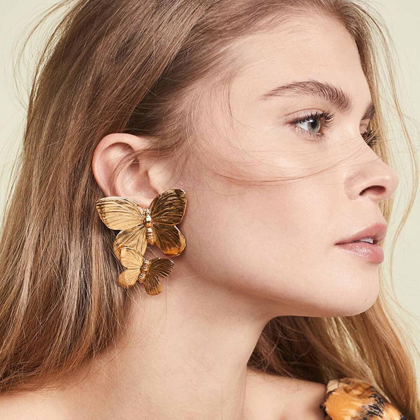 Boho Big Butterfly Drop Earrings Vintage Gold Double Butterfly Dangle Earrings Statement Animal Butterfly Earrings Prom Butterfly Earrings Jewelry for Women