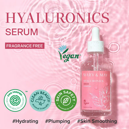 Mary&May Hyaluronics Serum with 6 Types of Hyaluronic Acid Complex for Deep Hydration and Moisture Retention - Fragrance Free, EWG Verified, Cruelty-Free for Dry Dehydrated Skin 2.71 fl.oz.