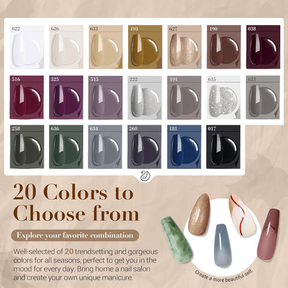 AZUREBEAUTY Dip Powder Nail Kit Starter 20 Colors Glitter Dark Green Grey Purple Fall Winter 31 Pcs Dip Powder Liquid Set with Top/Base Coat Activator for French Nails Art Manicure DIY Salon Gift