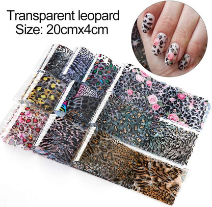 20 Sheets Leopard Nail Stickers，Starry Sky Animal Skin Design Nail Art Decoration Glue Transfer Nail Foils for Women Fingernails and Toenails Acrylic Decorations Manicure Tips Wraps Charms