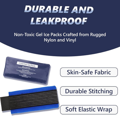 Reusable Gel Soft Ice Packs for Injuries, 4 Pack Flexible Hot and Cold Packs with Strap for Knees, Back, Face, Joint & Muscle Pain Relief (Small 4.33"x 9.45")