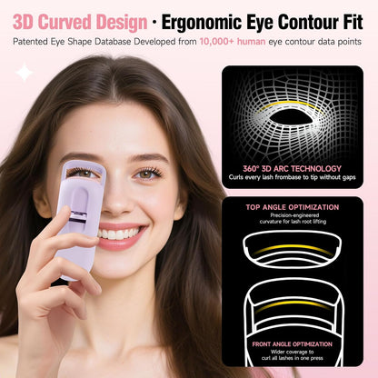 DUDUDU Heated Eyelash Curler, Portable Travel-Size Mini Electric Heated Lash Curler - 2-Level Adjustable Temp & Type-C Recharge, 10S Heat 3S Style 24H Lift for Long-Lasting Natural Effortless Curves