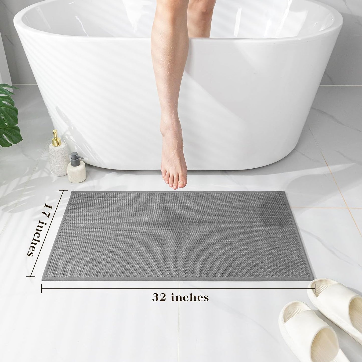 chakme Bathroom Rugs Mat 32x17, Ultra Thin Non Slip Bath Mat Quick Dry Absorbent Bath Mat for Bathroom Floor, (Dark Grey, 32"x17")