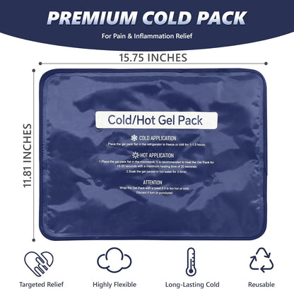 Reusable Gel Soft Ice Packs for Injuries, Flexible Hot and Cold Packs Bag for Knees, Back, Face, Joint & Muscle Pain Relief (Large 11.81"x 15.75")