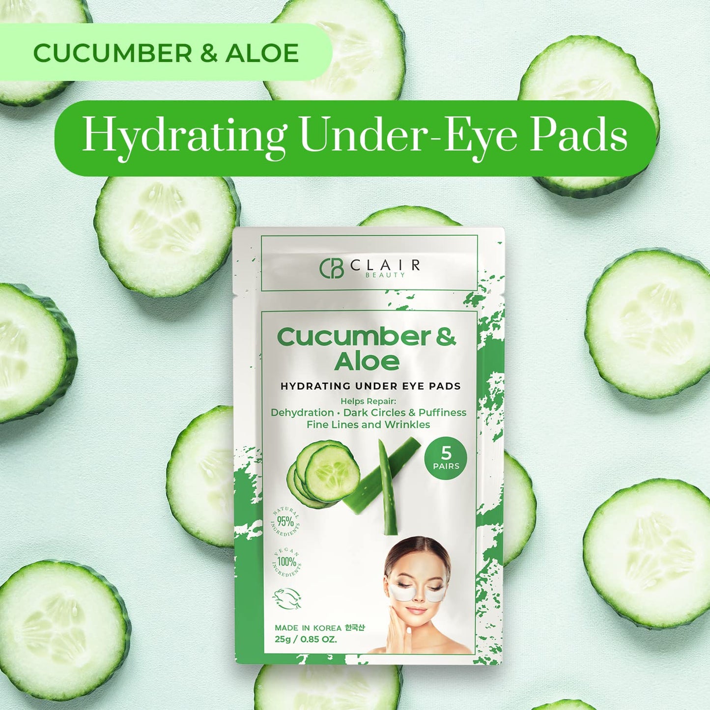 Cucumber & Aloe Under Eye Patches - Reduce Dark Circles and Puffiness, Fine Lines & Wrinkles, Anti Aging Under Eye Pads - Cruelty Free Korean Skin Care For All Skin Types