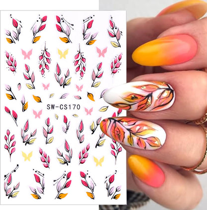 4pcs Fall Nail Stickers for Nail Art, 3D Autumn Fox Leaves Flowers Nail Decals Thanksgiving Leaf Pattern 3D Self-Adhesive Nails Sliders Fall Sticker for Nails Decoration DIY Manicure Accessories