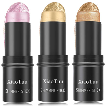 3 Pcs Highlight Cream Contour Sticks Set,Shimmer Stick Long Lasting Non-greasy Contour Bronzer Stick,Lightweight Concealer Waterproof Face Contouring Makeup Pen for Women(01#,02#,03#)