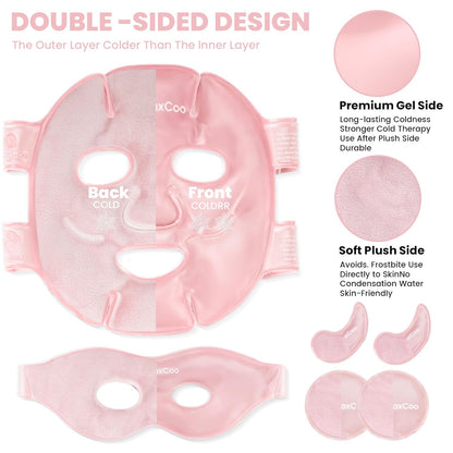 Ice Face Eye Mask for Dark Circles and Puffiness Cold Warm Compress, Gel Cold Cooling Face Mask Package for Women and Men, Migraines, Headache, Stress and Relaxation, Pink