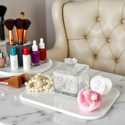 Body Powder Puff and Container - Glass Dusting Powder Container with 2 Soft Puffs – Vintage Powder Puff Case for Women & Girls (3.74x3.74x4.53 H IN) - GRB013-Transparent