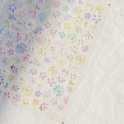 5D Flower Nail Art Stickers,Embossed Self-Adhesive Colorful Floral Nail Decals Cute Daisy Small Flower Floral Nail Art Supplies Summer Nail Design for Women and Girls DIY Manicure Decoration