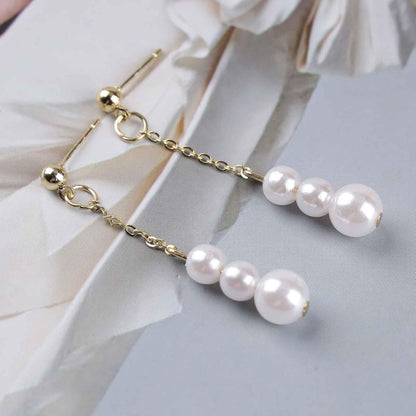Vintage Pearl Drop Earrings Long Pearl Chain Earrings Gold Pearl Tassel Earrings Pearl Beaded Stud Earrings Jewelry for Women