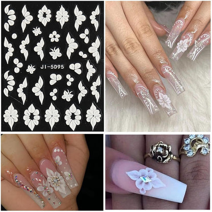 6 Sheets Flower Nail Art Stickers Decals 5D Embossed Nail Decals Spring Summer Self-Adhesive Nails Accessories 3D Flowers Decal for Women Nails Design Decoration