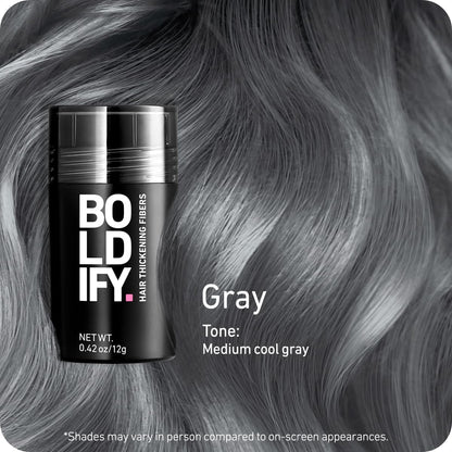 BOLDIFY Hair Fibers (12g) - Fill In Thinning and Fine Hair for an Instantly Fuller, Thicker Look - 14 Shades for Women & Men - Gray