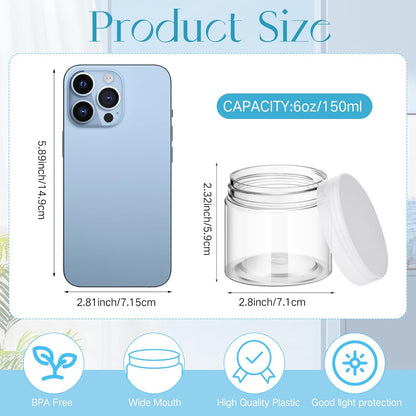 SATINIOR 100 Pcs Plastic Jars with Lids Small Containers Lids Wide Mouth Small Plastic Containers for Lotion Cream Rhinestones Body Butters Travel Storage(6 oz, Clear)