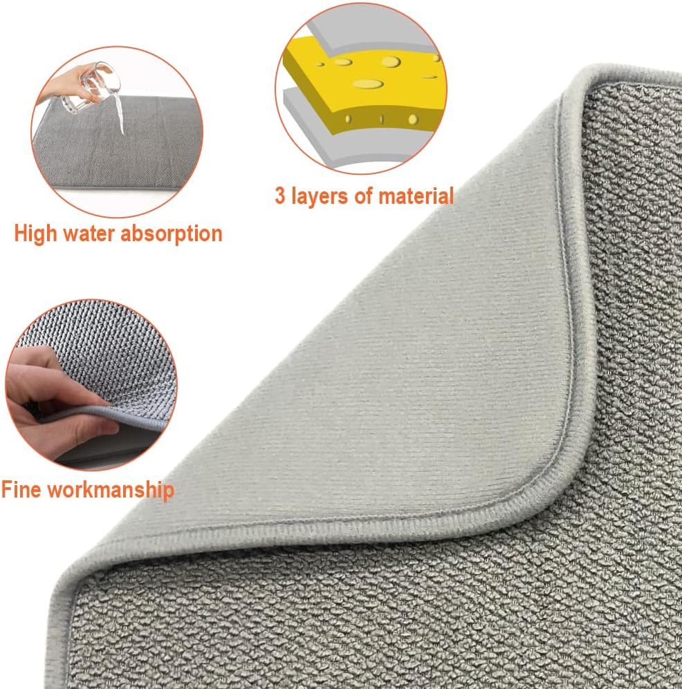 2Pack Large Dish Drying Mat for Kitchen Counter,24 x 17 Inch Microfiber Absorbent Dish Drying Pad,Large Size Dishes Drainer Mats for Countertops,Sinks,Draining Racks(Gray)