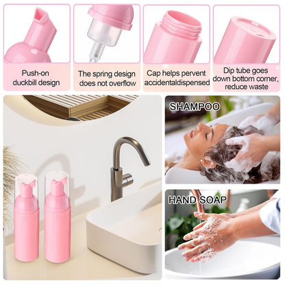 Zhehao 80 Pcs Lash Shampoo Bottle Brushes Kit 20 Foam Pump Dispensers 20 Lash Shampoo Brushes 20 Eyelash Aftercare Bag 20 Cleaning Pipes, Eyelash Extension Supplies(Pink)