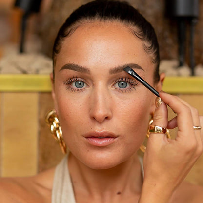 LUX Duo Stencil Eyebrow Kit - The Ultimate Brow Stencil Kit with Duo Brow Powder, Highlighter Powder, Stencil Shapes, Eyebrow Tools & Mirror - Eyebrow Stencil Kit Makeup - Slate/Black