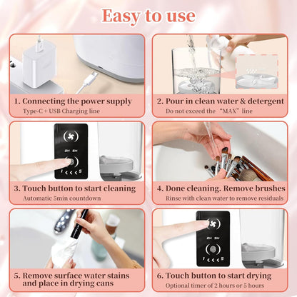 LARDERGO Makeup Brush Cleaner Machine, Ultimate Efficient Electric Automatic Cleaner and Dryer for All Types of Makeup Brushes