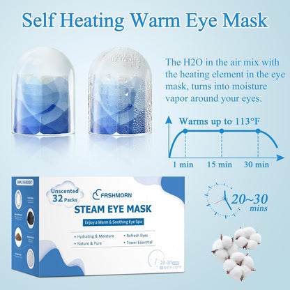 32 Packs Steam Eye Mask, Heated Eye Mask for Sleeping, Warm Compress for Eyes, Self Heating Disposal Eye Mask Comfortable Sleep Mask for Home, Office, Spa, Travel Essentials (Unscented)
