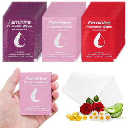 Feminine Wipes Individually Wrapped, Flushable Wipes Travel,Travel Wipes for Women,Feminine Care Wet Wipes Travel Size Vaginal Wipes for Adult, Girl and Homeless 300