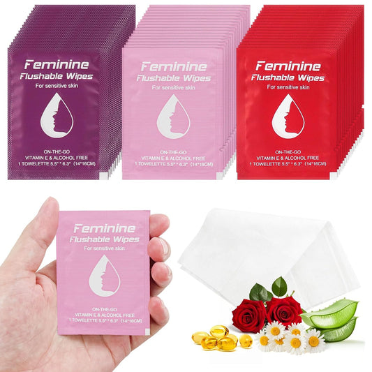 Feminine Wipes Individually Wrapped, Flushable Wipes Travel,Travel Wipes for Women,Feminine Care Wet Wipes Travel Size Vaginal Wipes for Adult, Girl and Homeless 60