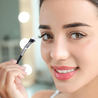 PAGOW 2 Pcs Folding Angle Scalloped Lash Brush, Multifunctional Mascara Fan Brush for Lashes, Eyelash Comb Separator Wands Makeup Tool (Black+Yellow)