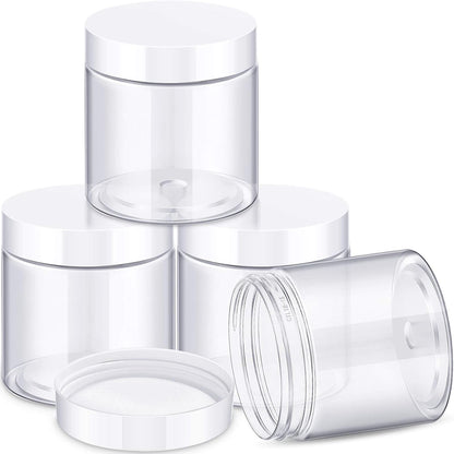 Patelai 4 Pieces Round Wide-mouth Leak Proof Plastic Container Jars with Lids for Travel Storage Makeup Beauty Products Face Creams Oils Salves Ointments DIY Making(8 Ounce,White)
