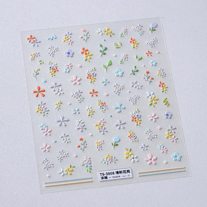 5D Embossed Flower Nail Stickers for Nail Art Summer Floral Leaf Nail Art Stickers Self-Adhesive Cute Nail Decals Supplies Design Sticker(1, Colorful Flower)