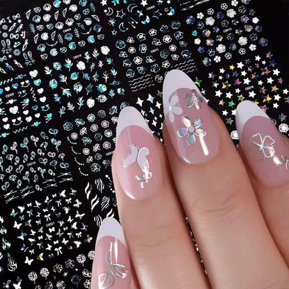 30 Sheets Aurora Flower Nail Art Stickers 3D Self Adhesive Flower Nail Stickers Aurora Moon Star Nail Decals Leaf Heart Nails Art Supplies Charms for Women Manicure Tips Decoration