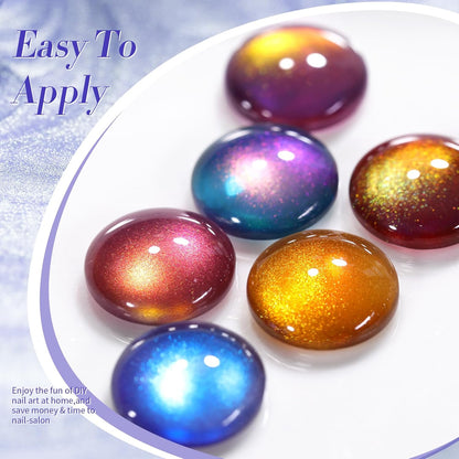 Born Pretty Cat Magnetic Eye Gel Nail Polish Glitter Auroras Magnetic Gel Polish Colorful Holographic Cat Magnetic Eye Nail Art Manicure DIY at Home 6PCS