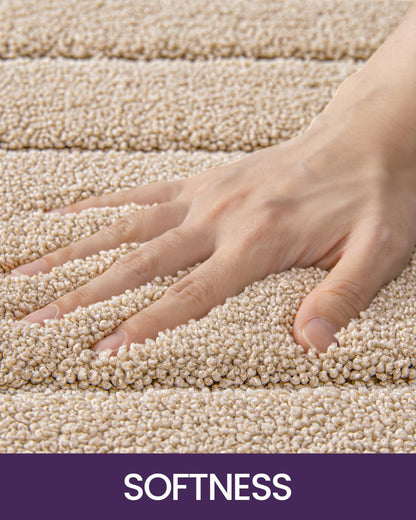 DEXI Bathroom Rug Set 2 Piece 32x20, Non Slip Washable Bath Mat for Shower Floor, Absorbent Soft Bathmat with Rubber Backing, Quick Dry Microfiber Carpet, Beige