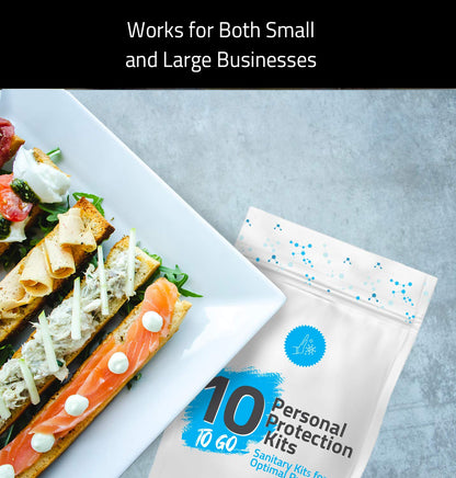 All-in-One Personal Protection Kits to GO - 10 Pack - With Plastic Gloves, Hand Cleansing Wipes, Disposable Face Mask