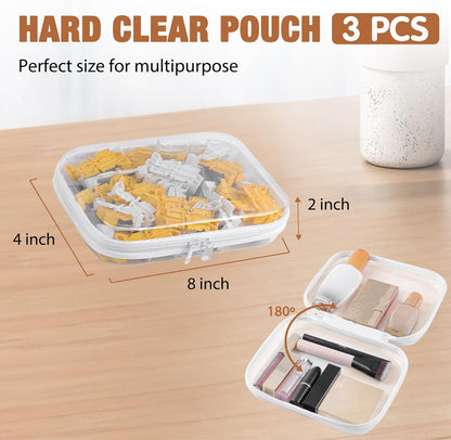 Clear Hard Shell Zipper Case 3 PCS Clear Cosmetic Make up Bag Waterproof Travel Toiletry Bag for Women, Hard Plastic Zipper Pouches Portable Travel Storage Organizer Bins (White, 8"x4"x2")
