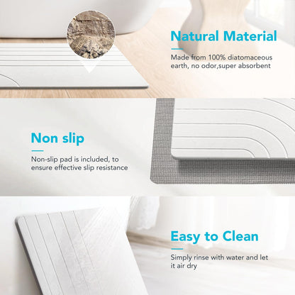 32 * 20 Large Stone Bath Mat for Bathroom Quick Dry Diatomaceous Earth Bath Mat Non Slip Stone Drying Mat Magic Super Absorbent Diatomite Bathmat Shower Floor Water Absorbing Mat White