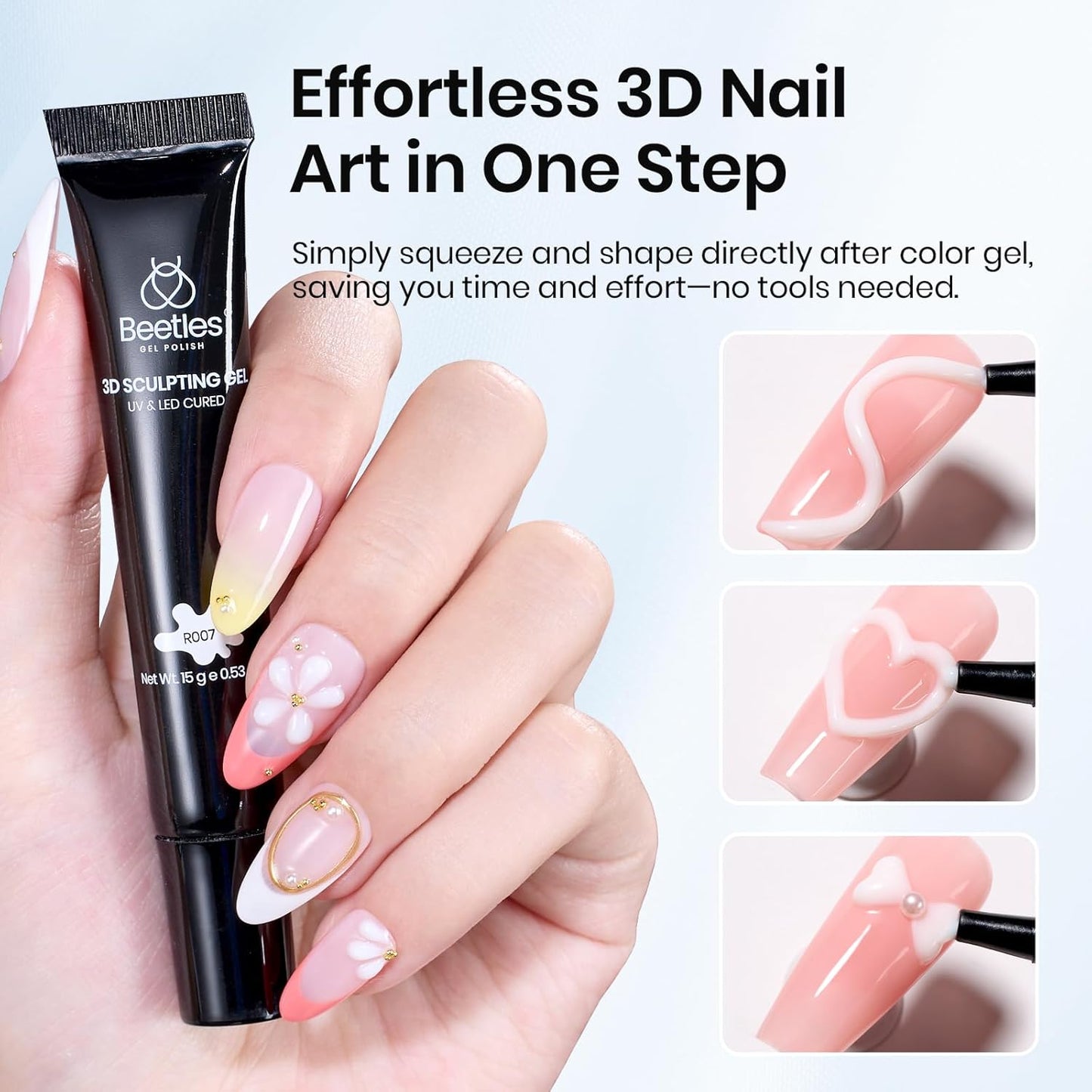 Beetles Sculpting Gel 3D Nail Art - Halloween White No Wipe Nail Polish 3D Rhinestone Building Multi-Function Drawing Gel for DIY Manicure Designs