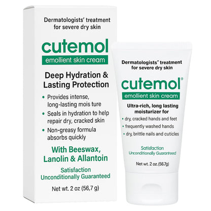 Cutemol Emollient Moisturizing Cream - Serious Moisturizer Lotion Balm for Recovering Dry, Damaged Skin - Hydration for Cracked Hands and Feet, Eczema, Psoriasis, and Raw Skin (2 oz)