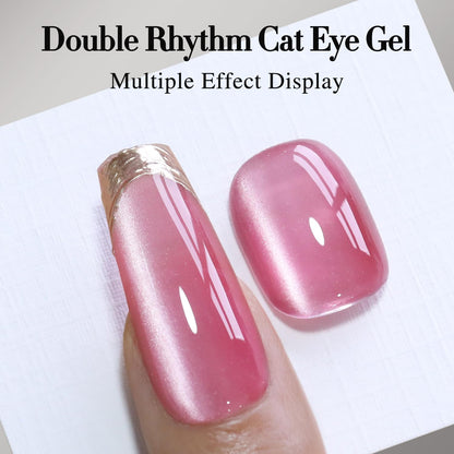 Double Rhythm Jelly Glass Cat Eye Gel Polish with Magnet 15ML Holographic Glitter Shimmer Translucent Sheer Color Magnetic Nail Polish Salon DIY at Home (Jelly Pink-MC1105)