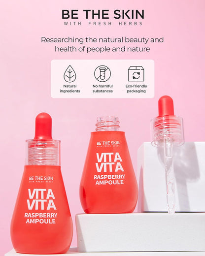 Vitavita Raspberry Ampoule - Radiance Boosting Face Serum for Even Skin Tone and Enhanced Elasticity with Niacinamide, Vitamin C, 11 Peptides, 1.01 fl.oz.