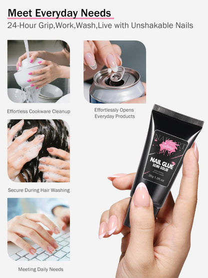 30ML Strong Nail Glue for Press On Nail Tips, Glue Gel for False Nails Fake Acrylic Nail, Upgraded Quick Drying, No Lamp Needed, Long Lasting