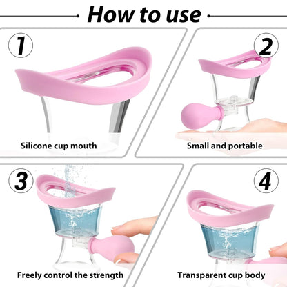 Eye Wash Kit, Transparent Eye Cups for Eye Wash Bath Kit Silicon Eyewash Kit Manual Air Pressure Eye Cleaning Cup Tool Effective Eye Flush Kit Portable Eye Care Device with Storage Container (Pink)