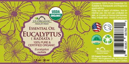US Organic 100% Pure Eucalyptus Essential Oil (Radiata) - USDA Certified Organic, Steam Distilled - W/Euro droppers (More Size Variations Available) (30 ml / 1 fl oz)