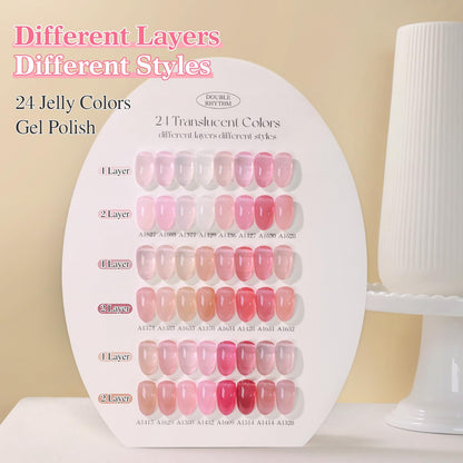 Double Rhythm 28Pcs 0.5Oz Gel Nail Polish Set Same Color Same Bottle Soak Off Gel Polish Kit Nail Art Manicure Salon DIY at Home for Women (Jelly Sheer Clear Collection-T24-8)