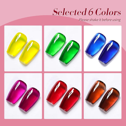 Born Pretty Jelly Gel Nail Polish Halloween Neon Gel Polish,Brown Blood Wine Red Blue Purple Green Translucent Effect,Soak Off U v LED Light Cure Nail Art Kit for Salon Manicure and DIY at Home