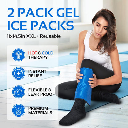 Reusable Ice Packs for Injuries Reusable | 11" x 14.5" - 2 Pack XL | Hot & Cold Pack | Large Ice Pack for Back Pain Relief, Flexible When Frozen | Cold Compress for Back, Knee, and Shoulder Injuries