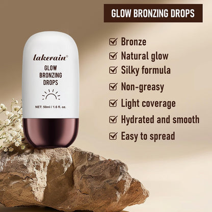 Bronzing Drops For Face, Liquid Bronzer Glow Drops, Face Body Shimmer Glow Illuminator, Nourishing Skincare Bronzer Shimmer Oil, Waterproof Moisturizing Body Highlighter(01 Champagne Shimmer)